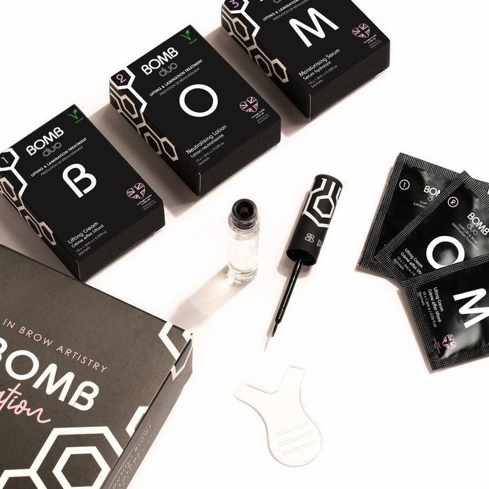 BOMB Duo lash lift products and supplies.