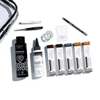 Pro Tint Pack contents: five tint shades, Tint Remover, Cream Tint Developer, tweezers, eye guard, mixing cup and brow brush