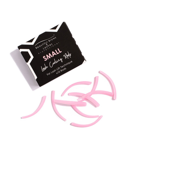 BB Silicone Lash Lift Curling Rods: pink silicone rods in front of a black box labeled Small